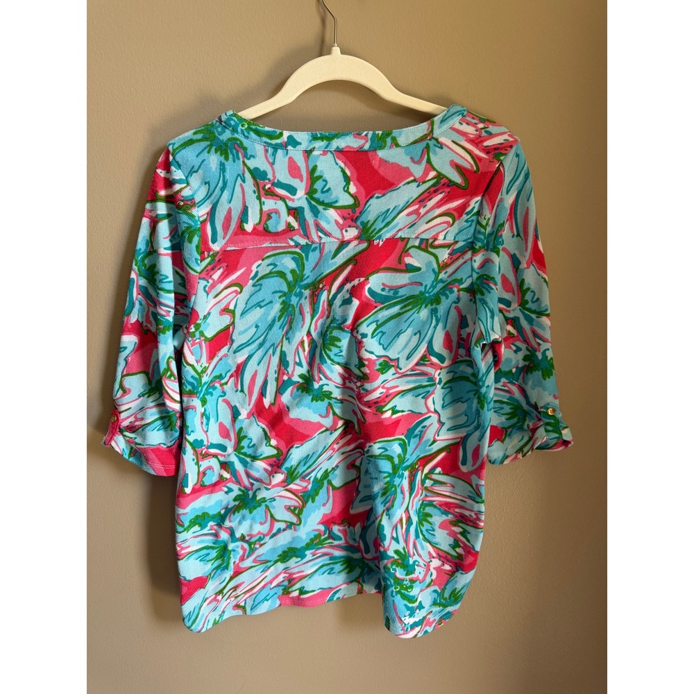 Palm Harbour Floral Print Henley Shirt Petite XL Tropical - Picture 3 of 5
